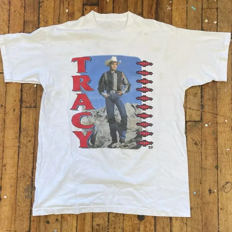 

Хлопковая белая футболка полного размера Vtg Tracy Byrd Singer Ag082