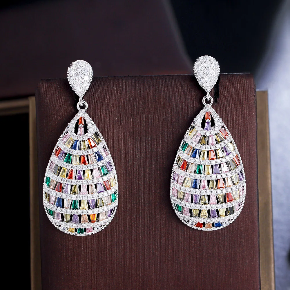 CWWZircons Luxurious Multicolor Top Chunky Cubic Zirconia Big Long Dangle Drop Women Wedding Banquet Earrings Jewelry Gift CZ484