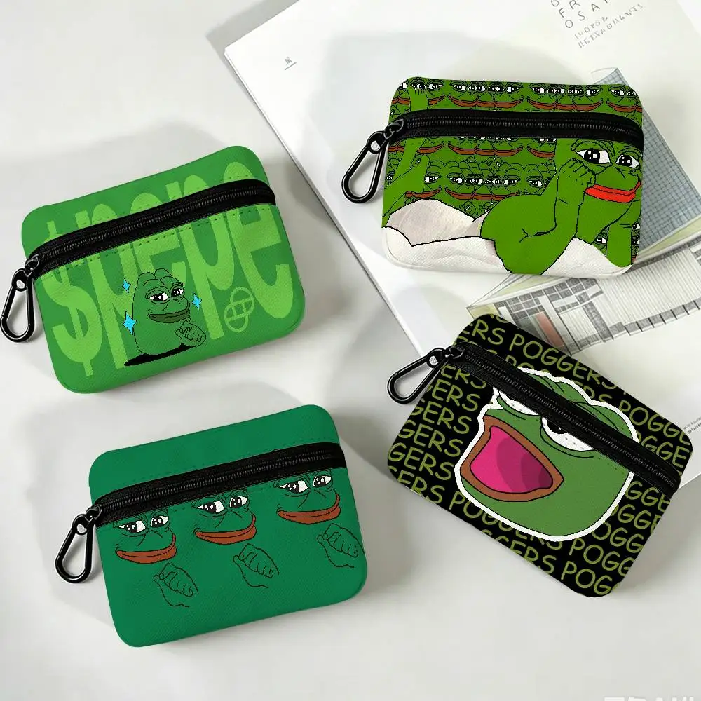 P-Pepe The Frog Oxford Fabric Zipper Pouch Lightweight Hanging Coin Wallet For Coins ID Cards Keys Lipstick Earbuds