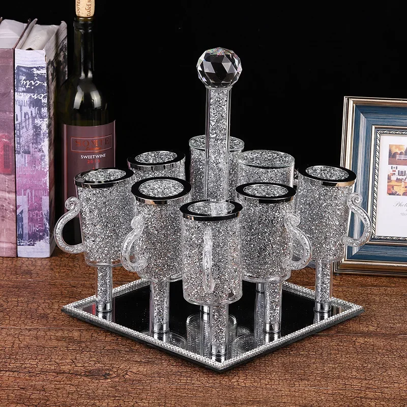 New Creative Crystal Glass Cup Set 8 Crystal Glasses 1 Crystal Bracket Home Decoration