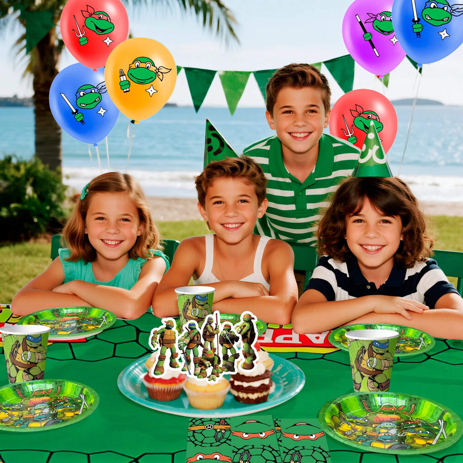 98 Pcs Ninja Turtles Birthday Party Supplies - Ninja Turtles Party Banner Balloons Plates Etc Ninja Turtles Party Decorations - view 3