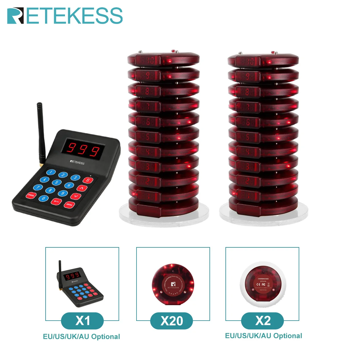 RETEKESS T119 Draadloos Restaurant Oproepsysteem Coaster Vibrater Buzzer Ontvanger 2-weg opladen voor Cafe Food Trucks