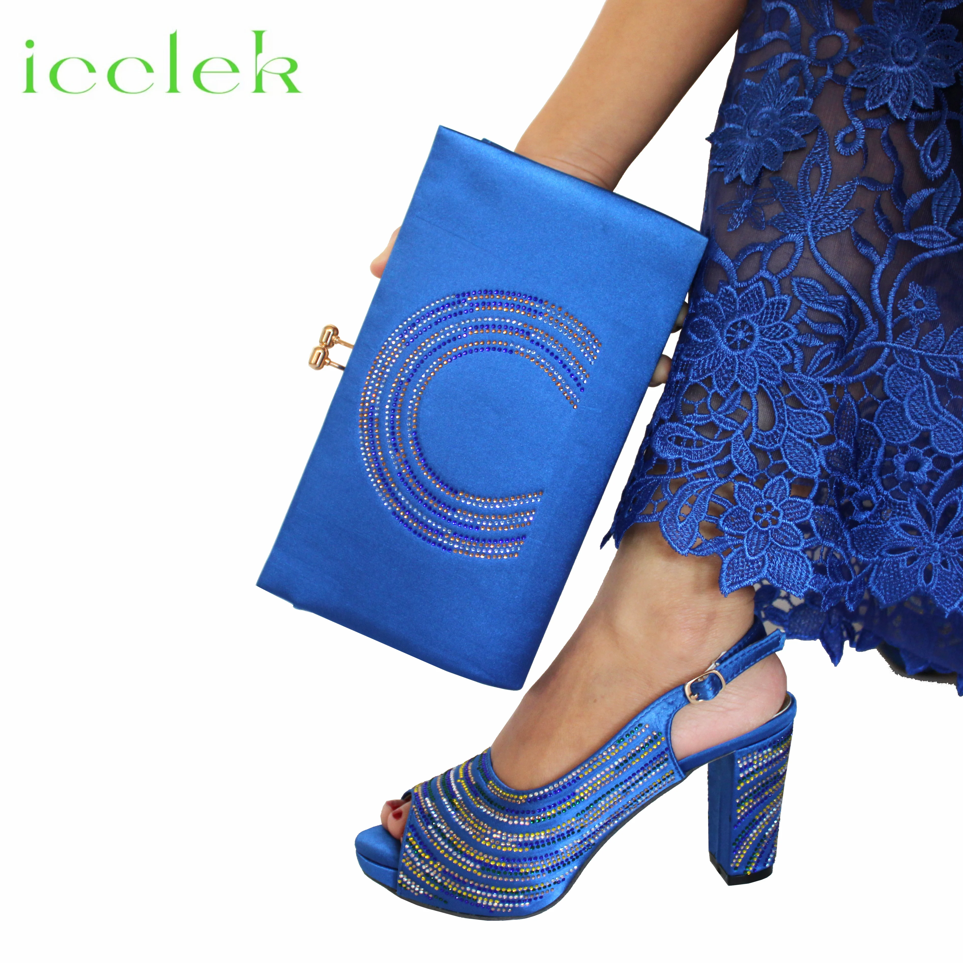 

Royal Blue Mature Pumps African Design Women Matching Shoes and Bag Set with Platform High Quality Sandals for Wedding Party