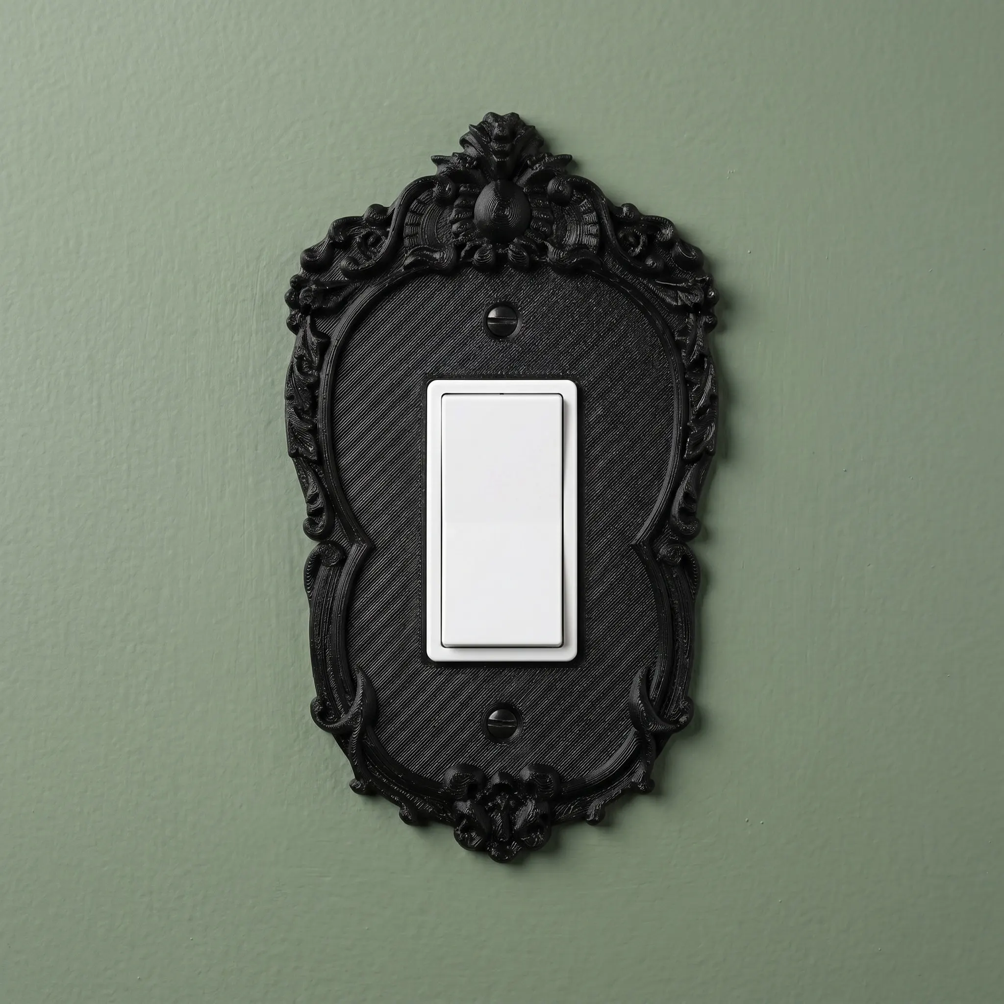 Vintage Baroque Rocker Light Switch Plate – Black Carved Gothic Wall Plate for Coffee Shop Decor