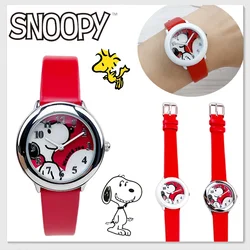 Kawaii Snoopy Kids Watches Cartoon Cute Leather Strap Quartz Watch Girl Fashion Students Clock Children's Casual Wristwatch Gift