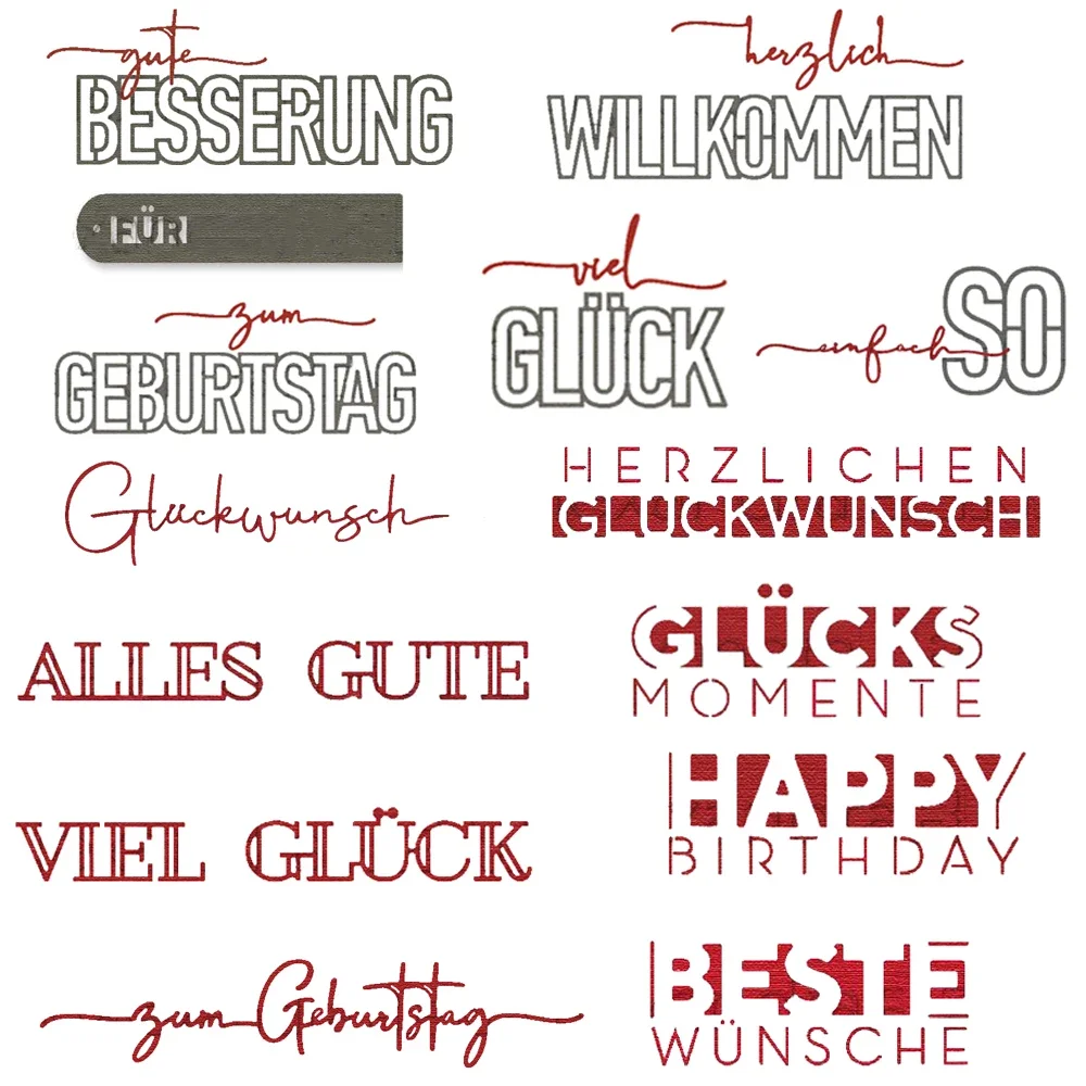 

German English Words Tag Craft Metal Cutting Dies Birthday Wish Die Cut For DIY Scrarpbooking Paper Cards Making Mould New 2023