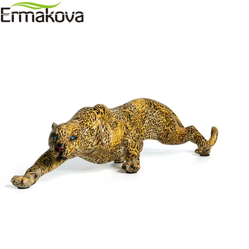 ERMAKOVA Resin Leopard Statue Africa Wildlife Panther Cheetah Figurine Animal Sculpture Modern Home Desktop Office Decor