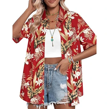 Camisas de manga corta para mujer, camisas básicas con estampado Floral en 3d Hawaiano, estilo playero de un solo pecho, a la moda, nuevas