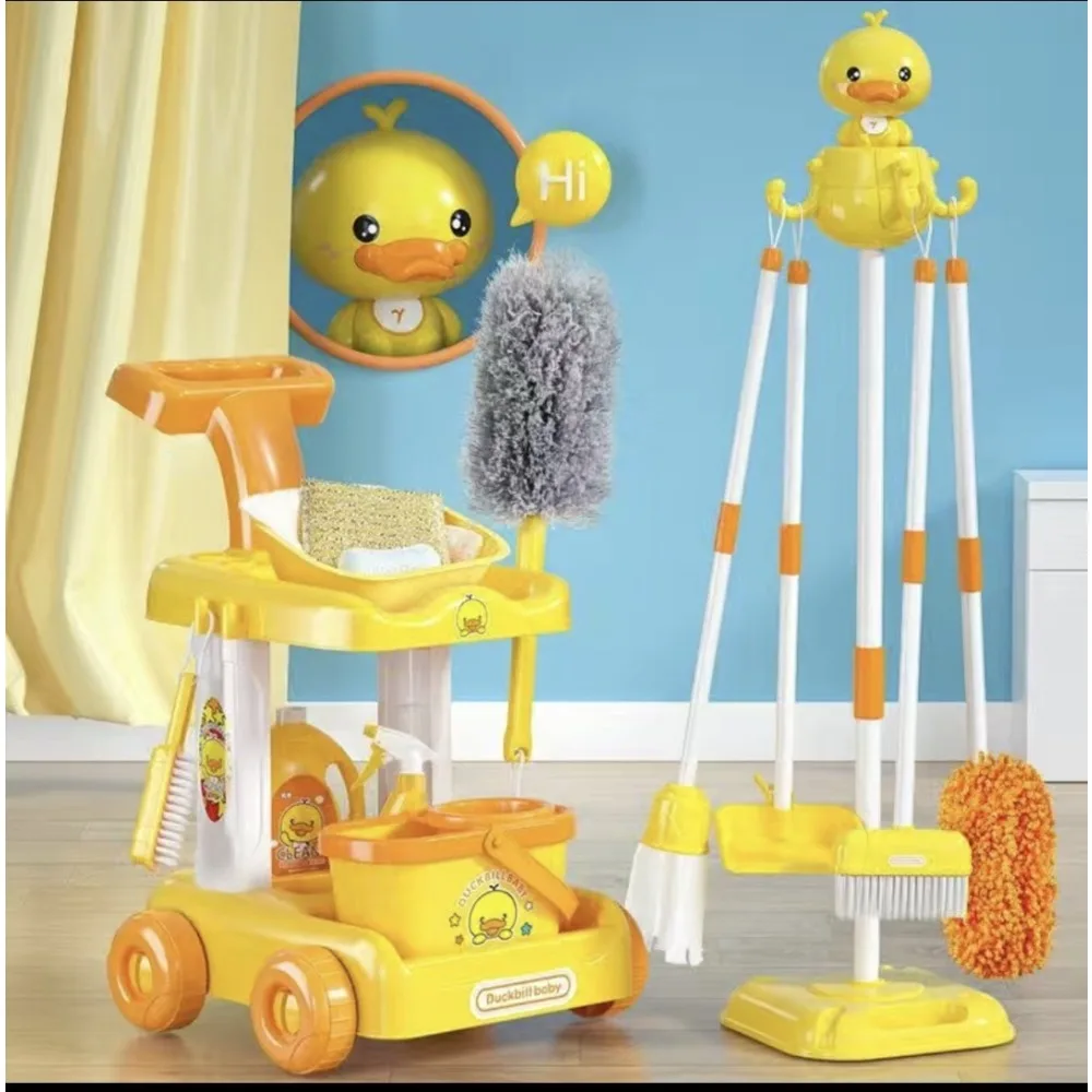 

Toddler Cleaning Set Kids Cleaning Carts Toy Set Cute Duck Animal Mop Broom Playset Pretend Play Educational Toy Birthday Gift