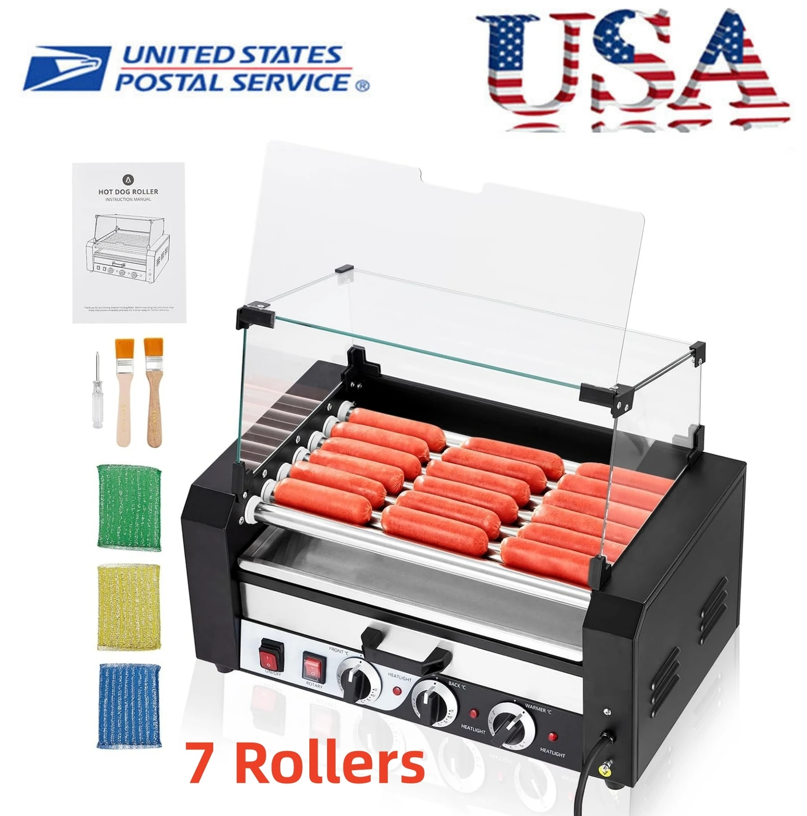 

Black 1350W Stainless Sausage Grill Cooker Machine with Removable Oil Drip Tray