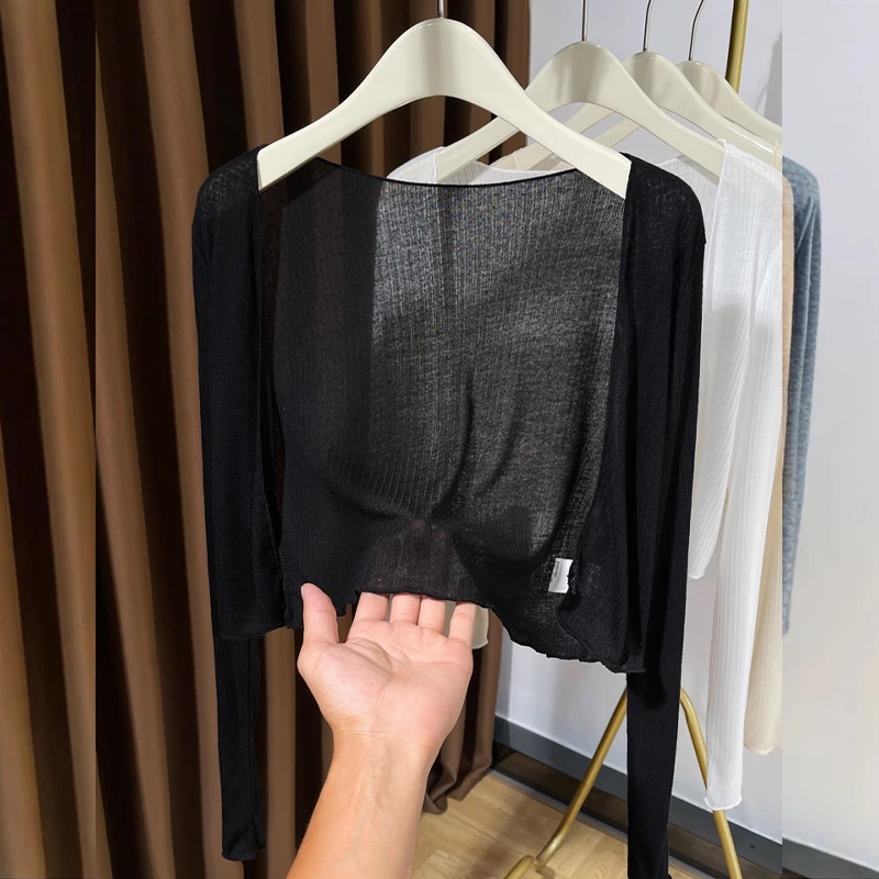 Sun Protection Cardigan For Women Korean Solid Color Long Sleeve Versatile Casual Thin