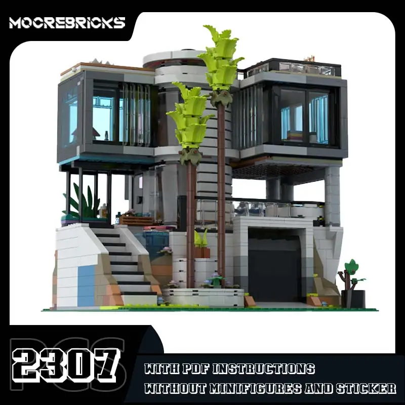 

Architecture Series Grey Modern Mansion Modular MOC Building Blocks High-Tech Assembly Model Brick Toy Children's Birthday Gift