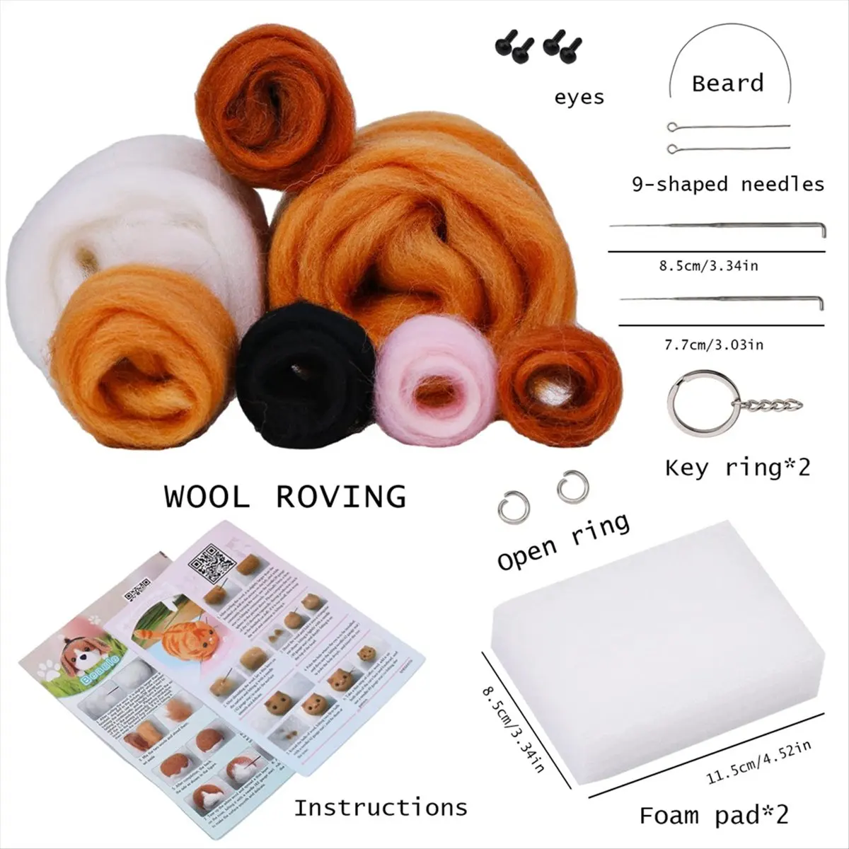 Needle Felting Kit, 2 PCS Dolls Needle Felting Beginner Kit Needle Felting Pad, Felting Wool, Felting Needles, Keychain-A51M