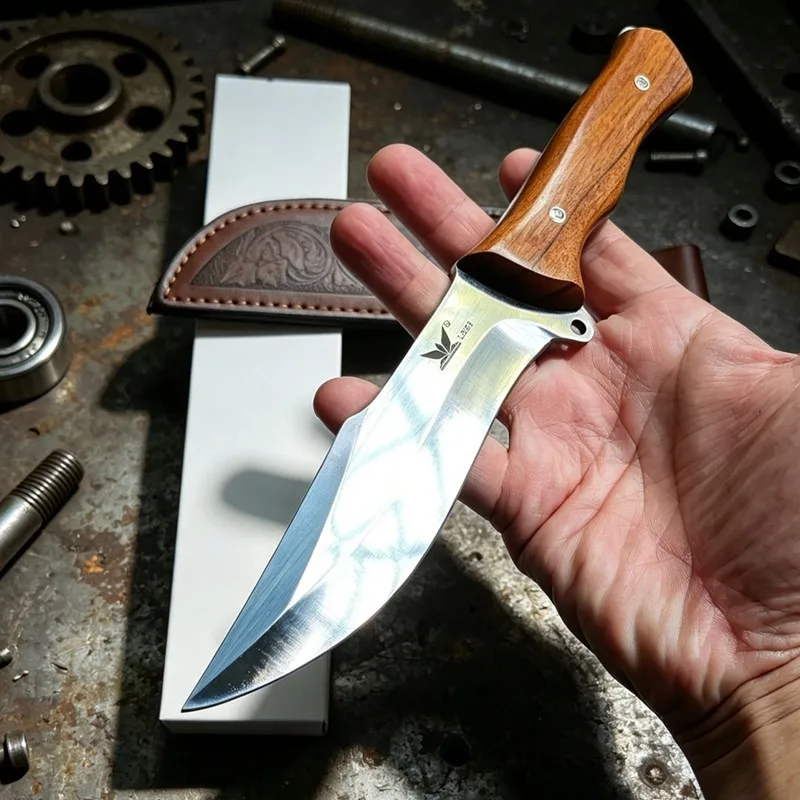 Mirror Surface Fixed Blade Wooden Handle Pocket Knife Outdoor Survival Cutting Tool Household Daily Use Outdoor Bushcraft Knife