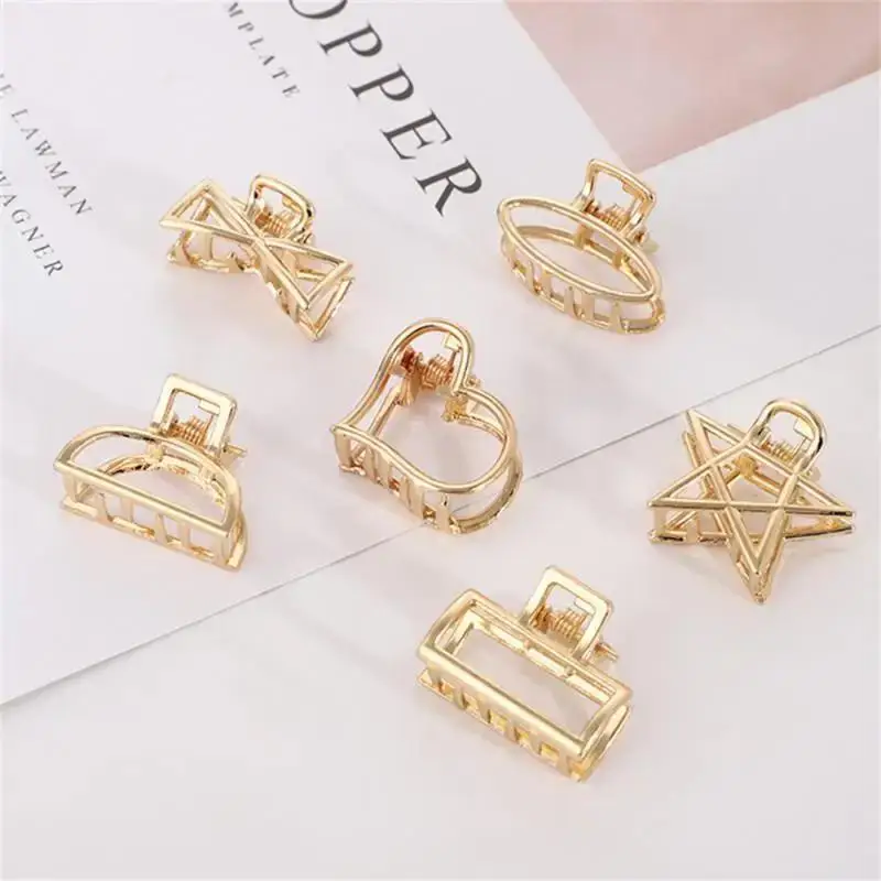 4pcs Geometric Hair Claw Clamps Hair Crab Moon Shape Metal Hair Clip Claws Solid Color Accessories Hairpin Mini Size for Girl