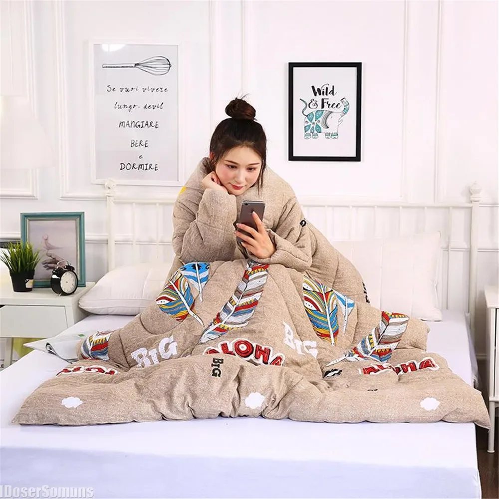 Wearable with Sleeves Down Comforter Quilt Tv Blanket Prevent Slipping Off for Kids Adults Leaning Back on The Sofa