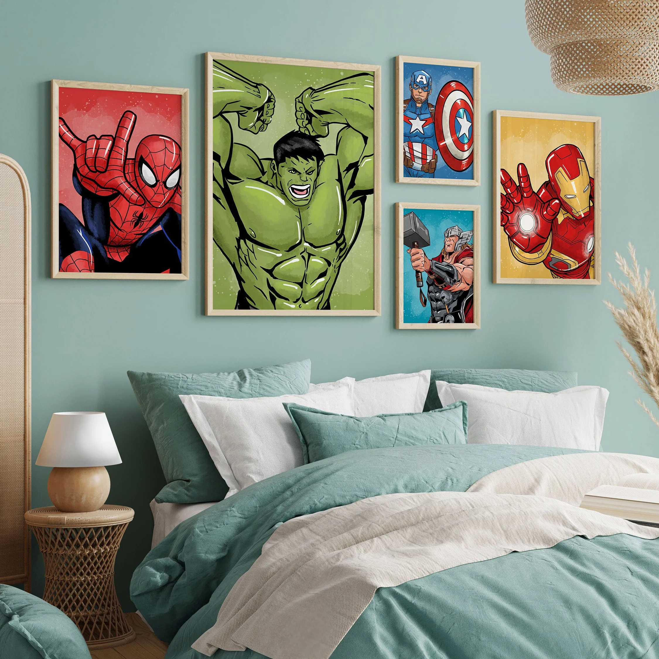 

Disney Super Heroes Wall Art Set of 6 Hero Themed Prints for Boys Room or Nursery Home Decor Cartoon Disney Movie Art Posters