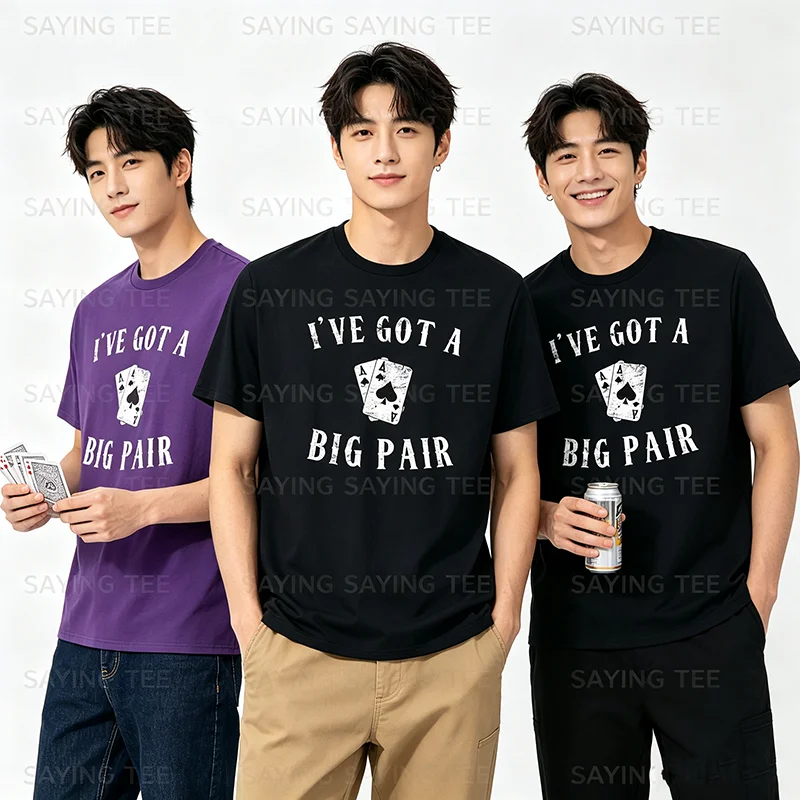 Poker-T-Shirt mit Aufschrift „I've Got A Big Pair“ – Lustiges Casino-Karten-T-Shirt für Väter mit zwei Kindern – Y2K Poker-Star Grafik Herrenmode Spruch-T-Shirt – Persönlichkeit – Detail 6