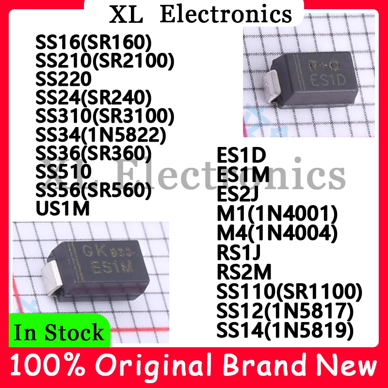 50 шт./лот ES1D ES1M ES2J M1(1N4001) M4(1N4004) RS1J RS2M SS110(SR1100) SS12(1N5817) SS14(1N5819) SS16(SR160) SS510 новый оригинальный 50 шт./лот ES1D ES1M ES2J M1(1N4001) M4(1N4004) RS1J RS2M SS110(SR1100) SS12(1N5817) SS14(1N5819) SS16(SR160) SS510 новый оригинальный