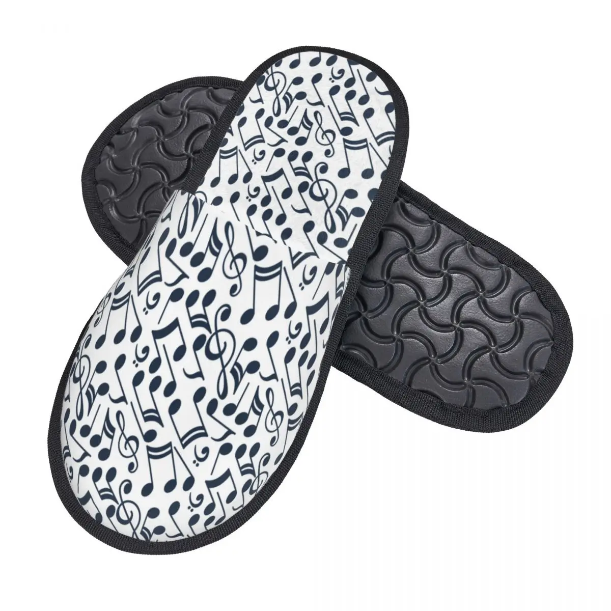 Fur Slipper For Women Men Fashion Fluffy Winter Warm Slippers Black And White Music Notes House Shoes
