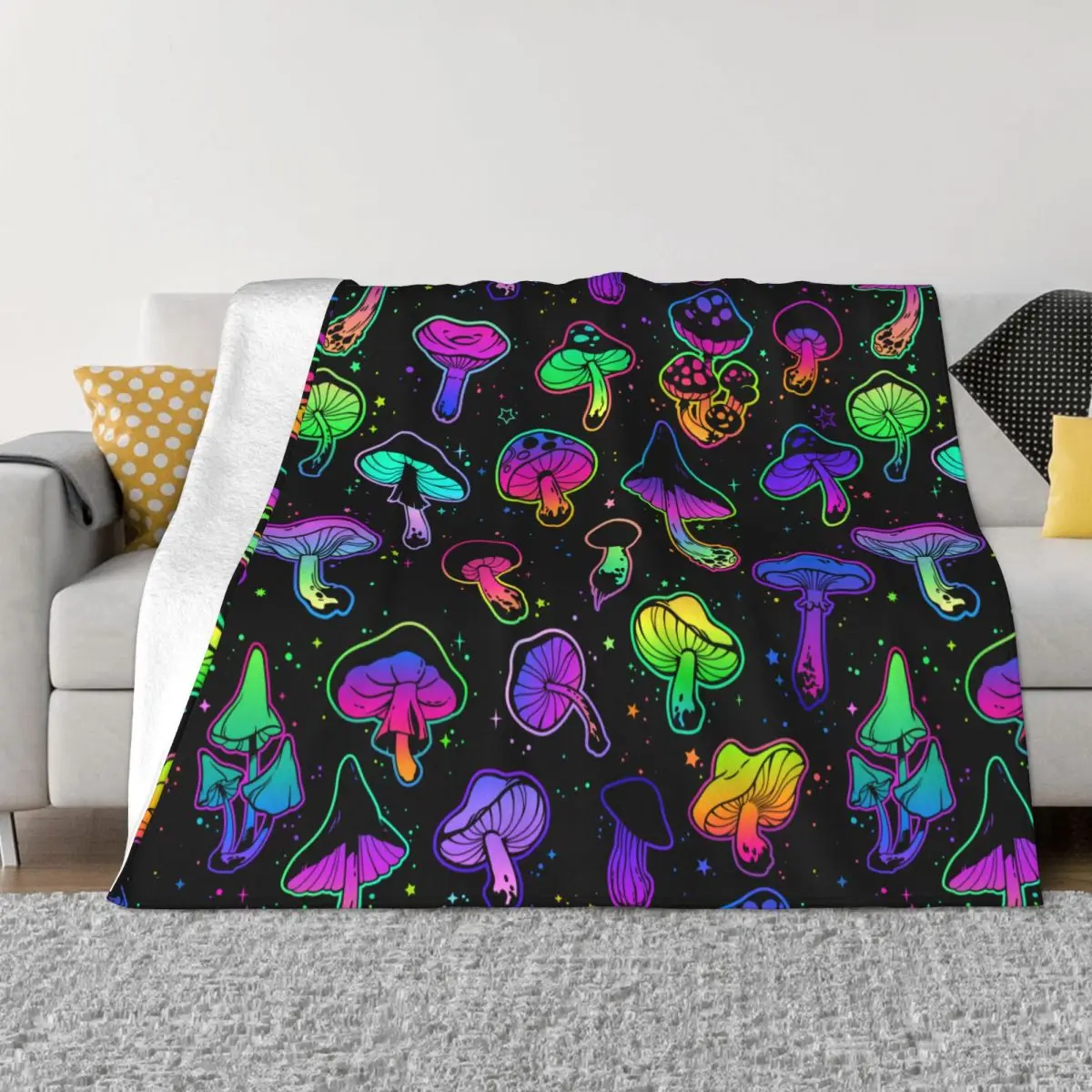 Psychedelic Mushrooms Blankets Flannel Decoration Breathable Warm Throw Blankets for Home Car Rug Piece