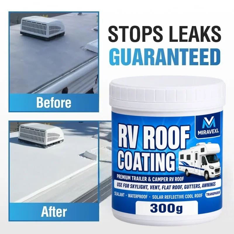 Transparent RV Roof Coating Waterproof Sealant 500g, Leak Repair for Camper Trailer, Skylight, Vent, Flat Roof, Brush Included