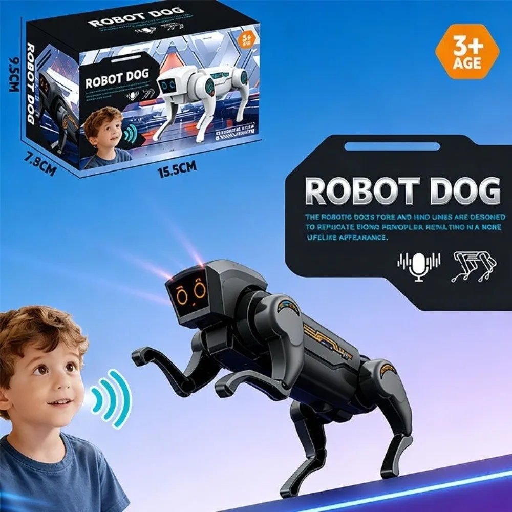 Electric RC Robot Dog Toy Mechanical Design Black White Electric Robot Dog Science Teaching Sound-activated Robot