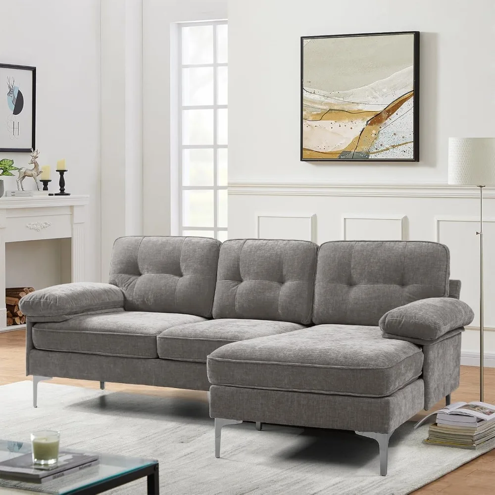 

82" Modern Couch , L Shaped Sofa Reversible, Small Sectional Sofa, Chaise Mid-Modern Century Couch Removable and Washable