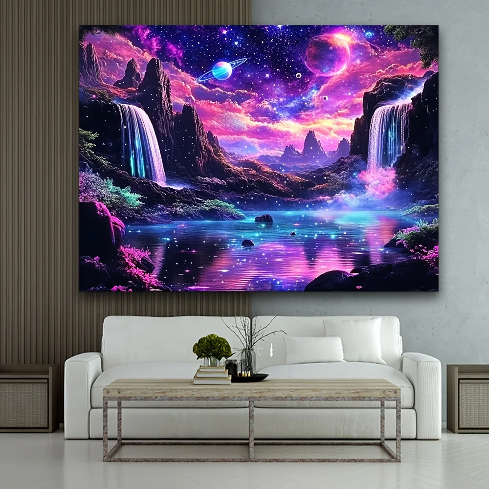 VIKAMA Dream Universe Nebula Tapestry Nebula Embroidered Planets Living Room Feature Wall Starry Sky Bedroom Theme Room Decor
