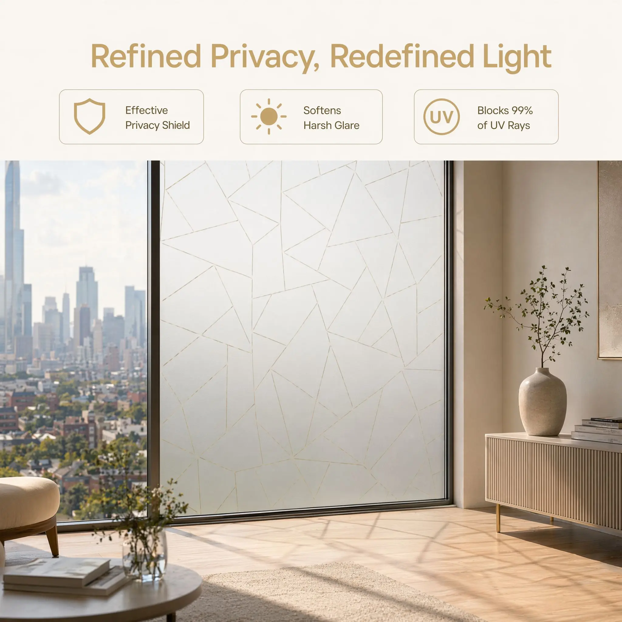 Frosted Privacy Window Film Translucent Light Block No Glue UV Protection Heat Control Removable for Bathroom Shower Home Office