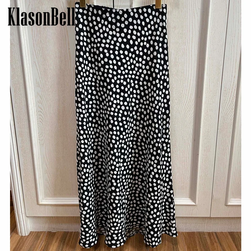 

5.24 KlasonBell Fashion Black White Polka Dot Print Long Skirt For Women Sweet Elegant Elastic Waist Trumpet Mermaid Skirt