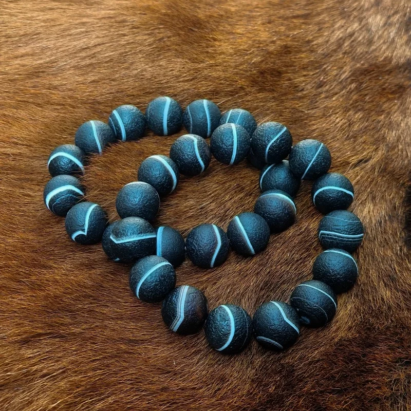 Tibetan Medicine Totem 14mm Natural Black/White Matte Agate Round Bead Dzi Beads Bracelet Free Shipping