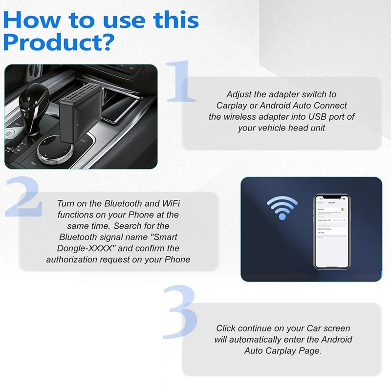 Adaptateur sans fil Android Auto et adaptateur Carplay sans fil, Plug and Play, dongle de voiture Abrts filaire à Carplay sans fil, 2 en 1