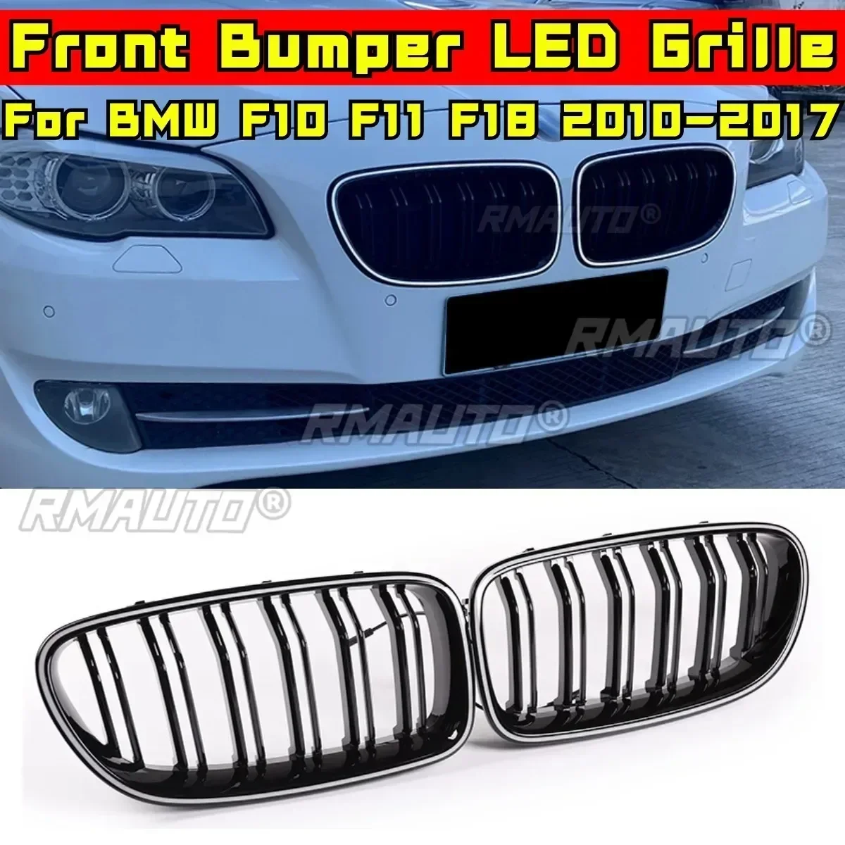 LED Front Racing Facelift Upper Radiator Grilles For BMW 5 Series F10 F11 F18 2010-2017 Car Front Bumper Racing Grill Body Kit