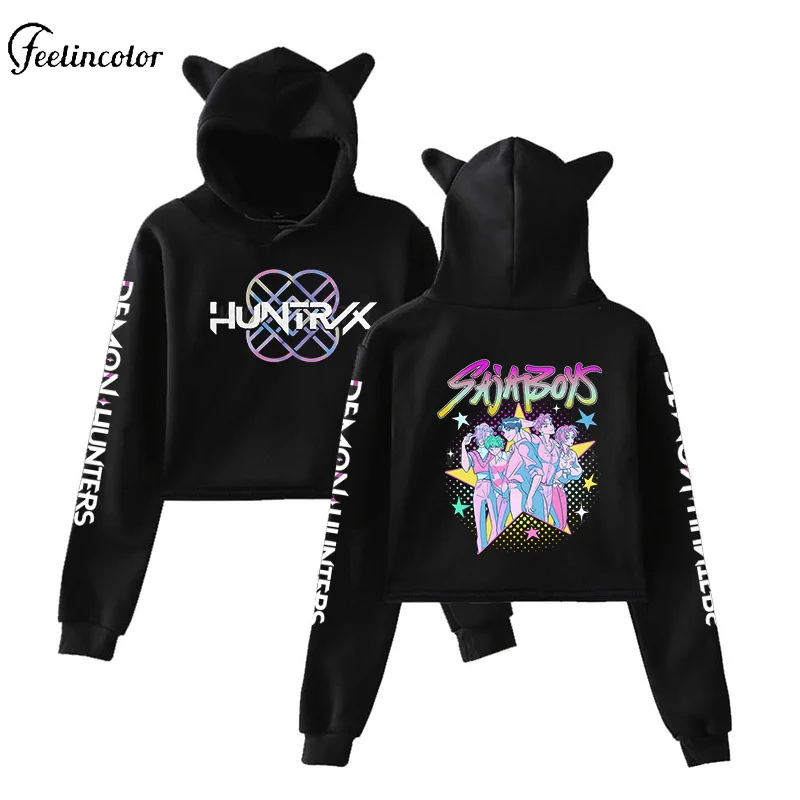 Bonito orelhas de gato curto hoodie outono inverno huntrix sajaboys pulôver anime cosplay festa jaqueta estudante y2k harajuku roupas