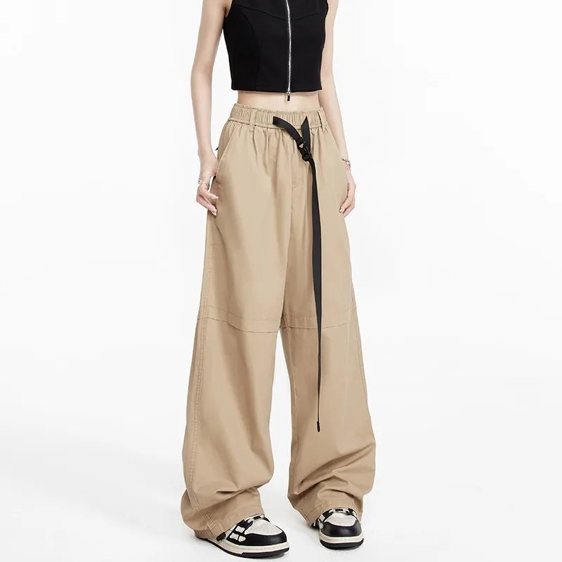 WCFCX STUDIO Casual Drawstring Sports Pants For Women High Waist Chic Elastic-Waist Design Cargo Pants Y2k Baggy Pants Woman