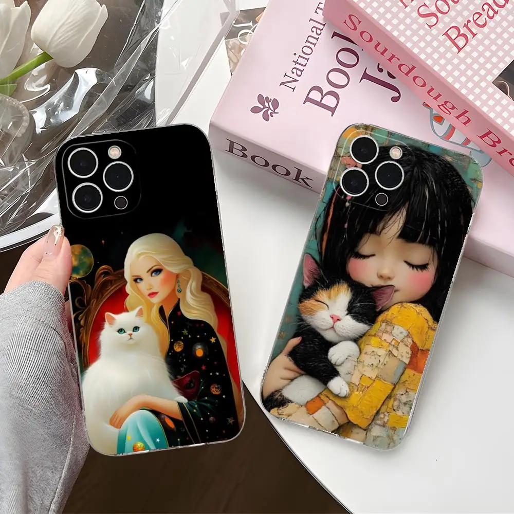 حافظة هاتف فني على شكل قطة لهاتف آيفون 16 15 14 13 12 11 X XR XS 8 6 Pro Max Plus غطاء حماية صغير بلون واضح جميل #4