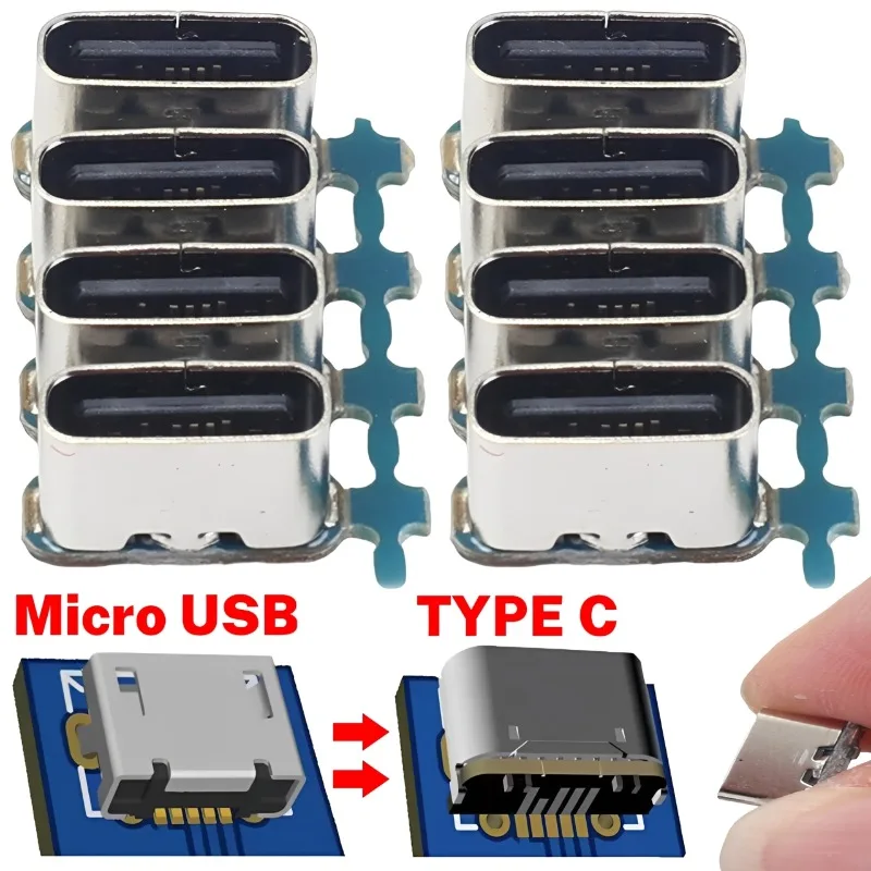 1-10Pcs Micro USB To Type C Adapter Board 5Pin SMD SMT Type-C Socket Charging Port Jack For PCB Soldering DIY Repair Adapter