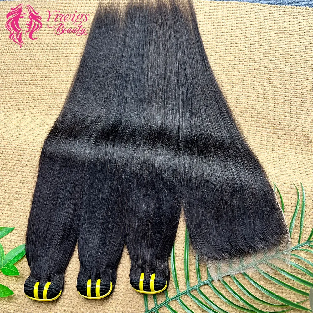 Light Yaki Straight Human Hair Bundles With Closure Frontal 5x5 HD Transparent Vietnamese Human Hair Bundles Deal Hair Extension