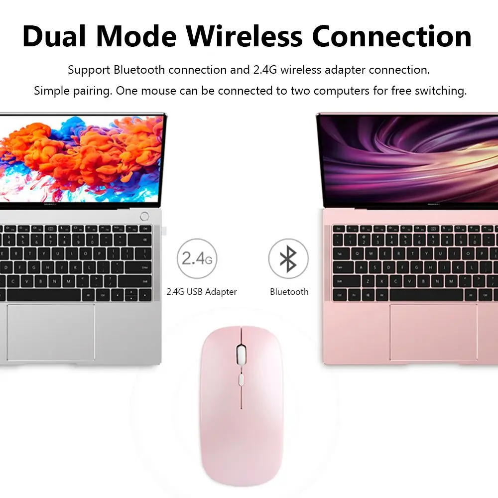 Mouse Nirkabel Isi Ulang Mode Ganda Ultra Tipis Bluetooth 2.4G Untuk Laptop Tablet