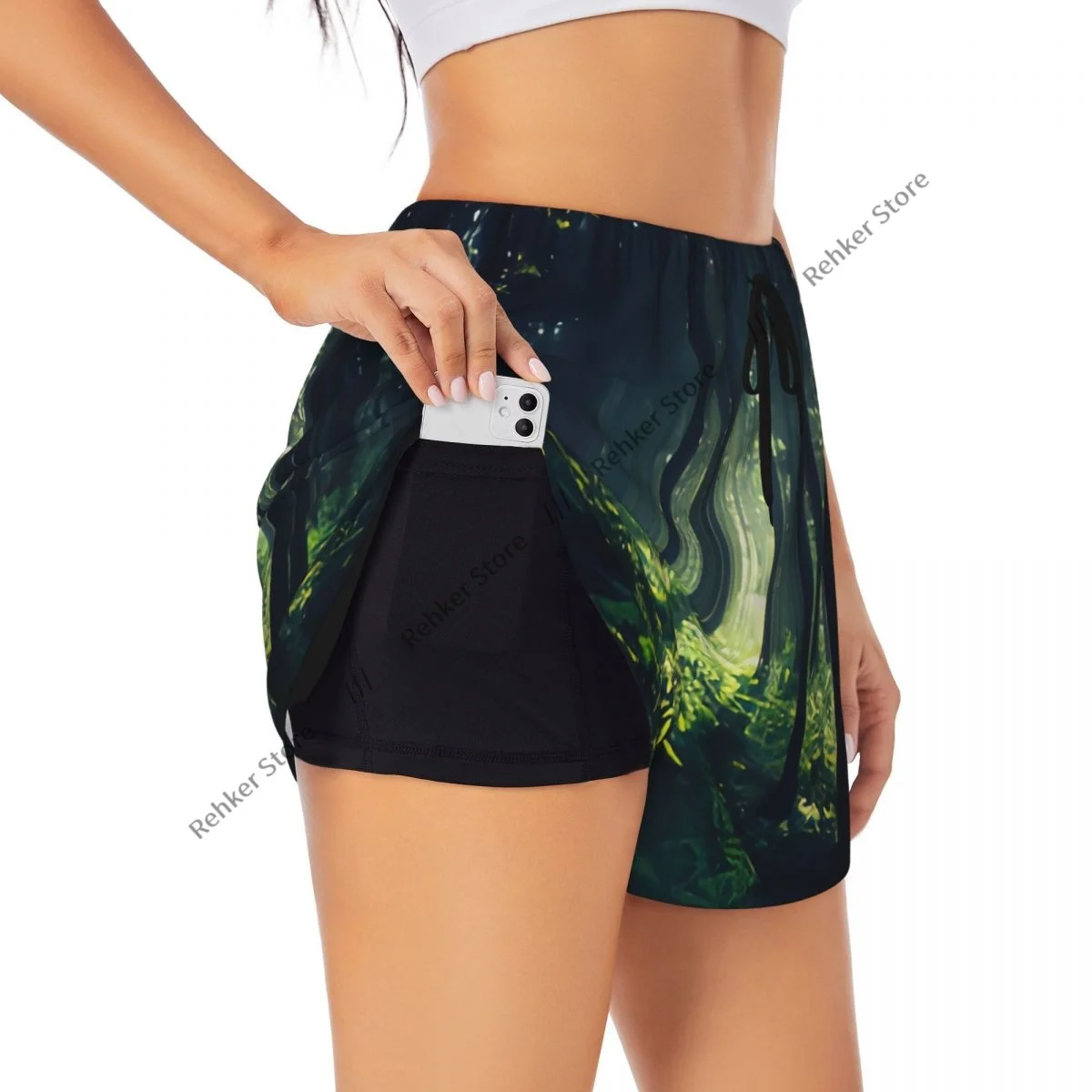 Pantaloncini da yoga da donna Foresta oscura sul sentiero Pantaloncini da allenamento Fitness ad asciugatura rapida da donna Yoga Palestra da corsa Pantaloni corti Abbigliamento sportivo