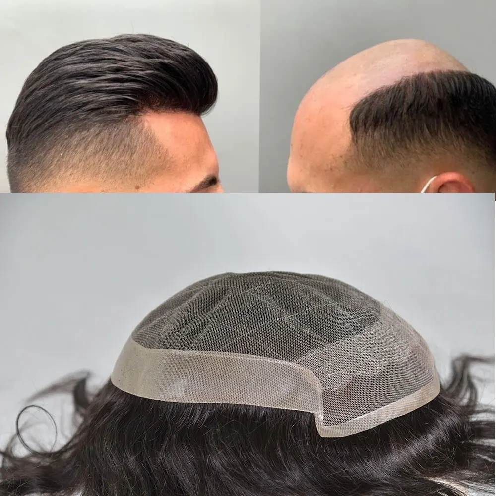 Swiss Lace Frontal with PU Indian Hair Wig for Men OCT 7x9 Inch Natural Wave Style Swiss Model Number Hair Patch Systems Hair