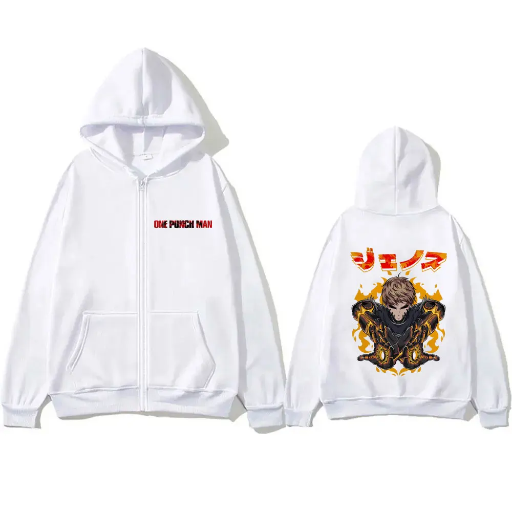 

Anime One Punch Man Genos Graphic Zipper Hoodie Men Women Fashion Cartoon Manga Zip Up Jacket Unisex Casual Oversized Hoodies