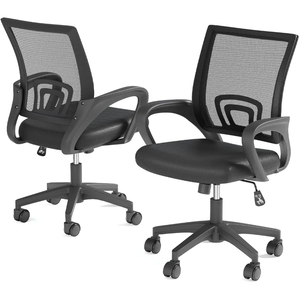 

Office Chairs Set of 2, Ergonomic Mesh Desk Chairs with Lumbar Support, Adjustable Height Swivel Rolling Wheels for Home and Off