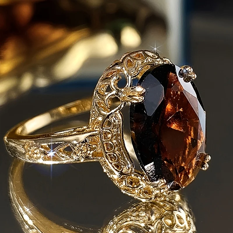 Luxury Women's Anniversary Ring Oval Synthetic Zirconia Perfect for Banquet Party Gift Valentine's Day Elegant Jewelry Ornate