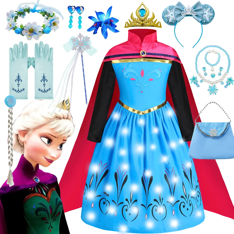 Disney Little Girls Snow Queen Elsa Coronation Fancy Princess Elsa Dress Party Apparel Children Carnival Frozen Princess Cosplay