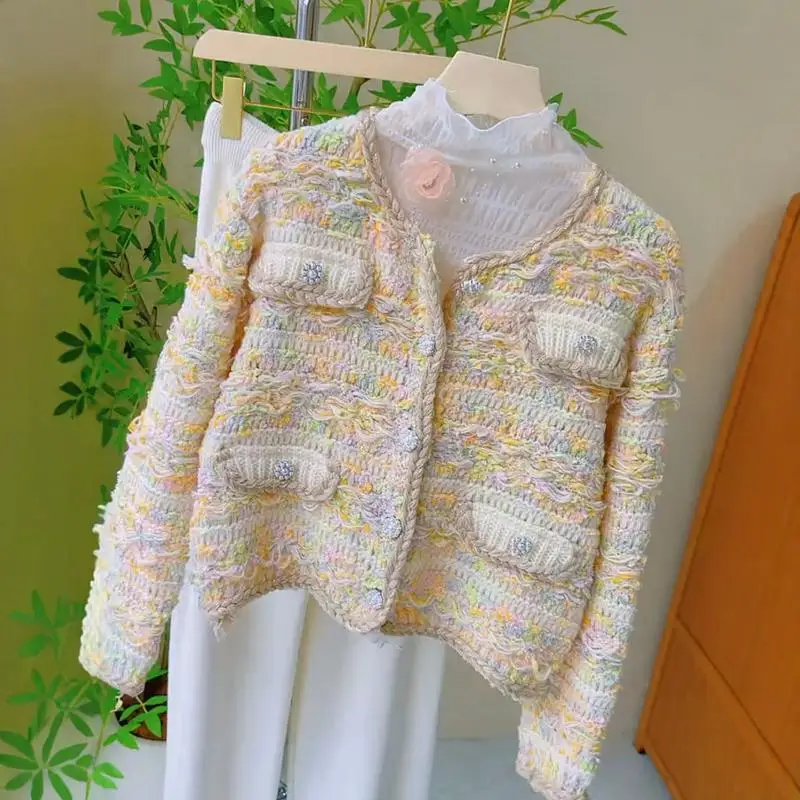 Fashion Elegant Sweater Cardigan Coat Women's Autumn Winter2025 All-match Short Sweater Top V-Neck single-breasted knitt Outwear - Image 5