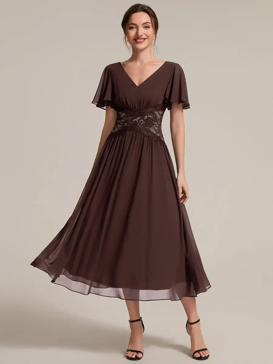short-sleeve-ruffle-lace-trim-v-neck-a-line-midi-wedding-guest-dresses