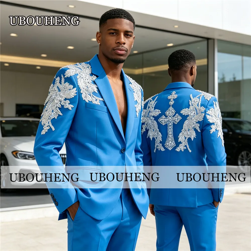 

Великолепный мужской костюм для свадьбы с бисерными аппликациями, нарядный костюм для выпускного вечера, индивидуальный пошив, комплект из 2 предметов, смокинг для банкета, мужской костюм-терно