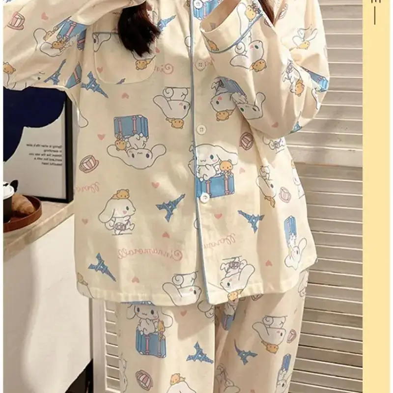 Sanrio Hello Kitty Anime Primavera/autunno Y2K Cinnamoroll Pigiama Set Pantaloni a maniche lunghe Cartoon Girl Cute Japanese Loungewear 2 pezzi